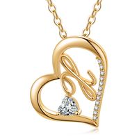 Elegant Letter Heart Shape Copper Plating Inlay Zircon 14k Gold Plated Pendant Necklace sku image 17