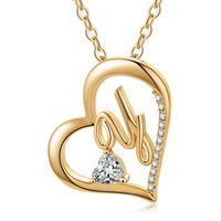 Elegant Letter Heart Shape Copper Plating Inlay Zircon 14k Gold Plated Pendant Necklace sku image 18