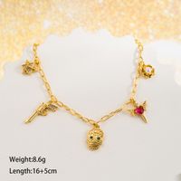 Gothic Novelty Cool Style Skull Copper Plating Inlay Artificial Pearls Zircon 14k Gold Plated Jewelry Set main image 5