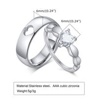 304 Stainless Steel Romantic Simple Style Heart Shape Zircon Rings main image 2