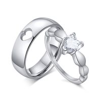 304 Stainless Steel Romantic Simple Style Heart Shape Zircon Rings main image 7