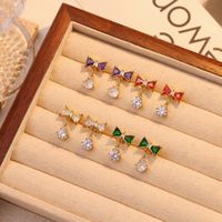 1 Pair Sweet Bow Knot Stainless Steel Zircon White Gold Plated Drop Earrings main image 4