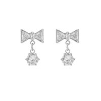 1 Pair Sweet Bow Knot Stainless Steel Zircon White Gold Plated Drop Earrings main image 7