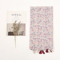 Women's Elegant Stripe Flower Cotton And Linen Tassel Scarf main image 4