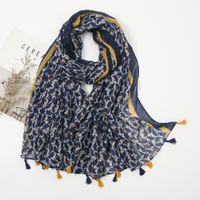 Frau Elegant Streifen Blume Baumwolle Und Leinen Quaste Schal sku image 4
