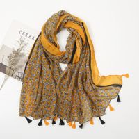 Women's Elegant Stripe Flower Cotton And Linen Tassel Scarf sku image 3