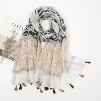Women's Elegant Stripe Flower Cotton And Linen Tassel Scarf sku image 6