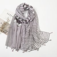 Women's Elegant Stripe Flower Cotton And Linen Tassel Scarf sku image 12