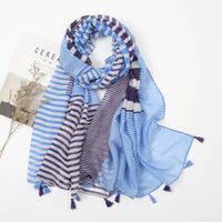 Women's Elegant Stripe Flower Cotton And Linen Tassel Scarf sku image 11