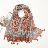 Women's Elegant Stripe Flower Cotton And Linen Tassel Scarf sku image 14