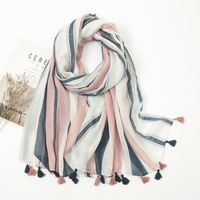 Women's Elegant Stripe Flower Cotton And Linen Tassel Scarf sku image 15