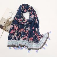 Women's Elegant Stripe Flower Cotton And Linen Tassel Scarf sku image 29