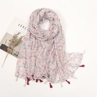 Women's Elegant Stripe Flower Cotton And Linen Tassel Scarf sku image 30