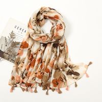 Women's Elegant Stripe Flower Cotton And Linen Tassel Scarf sku image 37