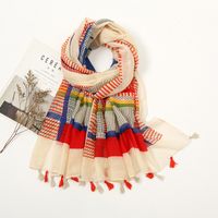 Women's Elegant Stripe Flower Cotton And Linen Tassel Scarf sku image 45