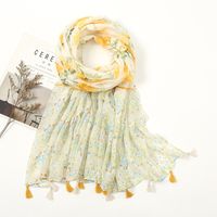 Women's Elegant Stripe Flower Cotton And Linen Tassel Scarf sku image 41