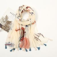 Women's Elegant Stripe Flower Cotton And Linen Tassel Scarf sku image 48