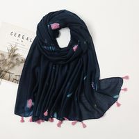 Women's Elegant Stripe Flower Cotton And Linen Tassel Scarf sku image 56