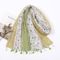 Women's Elegant Stripe Flower Cotton And Linen Tassel Scarf sku image 62
