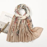 Women's Elegant Stripe Flower Cotton And Linen Tassel Scarf sku image 76