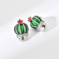1 Pair Cute Cactus Enamel Plating Inlay Copper Zircon White Gold Plated Ear Studs main image 5