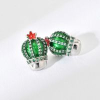 1 Pair Cute Cactus Enamel Plating Inlay Copper Zircon White Gold Plated Ear Studs main image 3