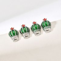 1 Pair Cute Cactus Enamel Plating Inlay Copper Zircon White Gold Plated Ear Studs main image 1