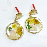 1 Piece Pastoral Round Flower Epoxy Alloy Resin Earrings sku image 1