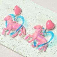 1 Pair Retro Heart Shape Horse Arylic Drop Earrings main image 1