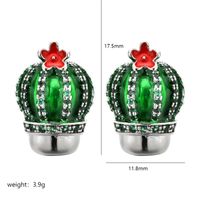 1 Pair Cute Cactus Enamel Plating Inlay Copper Zircon White Gold Plated Ear Studs sku image 1