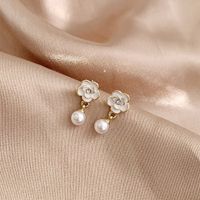 1 Pair Elegant Simple Style Flower Plating Inlay Alloy Artificial Pearls Gold Plated Drop Earrings main image 7