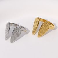 304 Stainless Steel 18K Gold Plated British Style Plating Wings Open Rings main image 5