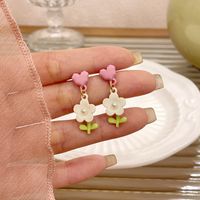 1 Pair Cute Sweet Flower Stoving Varnish Inlay Alloy Artificial Pearls Drop Earrings main image 5
