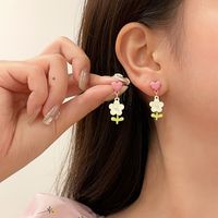 1 Pair Cute Sweet Flower Stoving Varnish Inlay Alloy Artificial Pearls Drop Earrings main image 1
