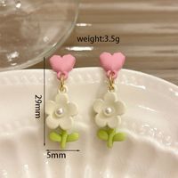 1 Pair Cute Sweet Flower Stoving Varnish Inlay Alloy Artificial Pearls Drop Earrings sku image 1