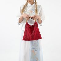 امرأة قماش ورد النمط الكلاسيكي خيوط الخياطة دلو فتح حقيبة يد main image 2