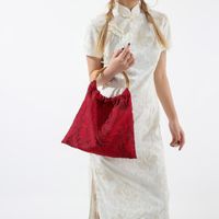 امرأة قماش ورد النمط الكلاسيكي خيوط الخياطة دلو فتح حقيبة يد main image 5