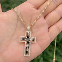 Simple Style Cross Copper Plating Inlay Zircon 18k Gold Plated Pendant Necklace main image 5