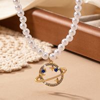 Elegant Planet Imitation Pearl Alloy Beaded Plating Inlay Glass 14k Gold Plated Women's Pendant Necklace main image 4