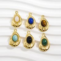 10 PCS/Package 304 Stainless Steel Natural Stone 14K Gold Plated Oval Beads main image 6