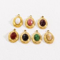 10 PCS/Package 304 Stainless Steel Natural Stone 14K Gold Plated Oval Beads main image 5