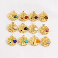 10 PCS/Package 304 Stainless Steel Natural Stone Zircon 14K Gold Plated Sun Star Beads main image 3
