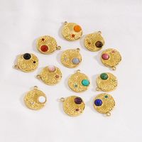 10 PCS/Package 304 Stainless Steel Natural Stone Zircon 14K Gold Plated Sun Star Beads main image 4