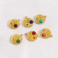 10 PCS/Package 304 Stainless Steel Natural Stone Zircon 14K Gold Plated Sun Star Beads main image 5