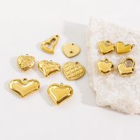 10 PCS/Package 304 Stainless Steel 14K Gold Plated Heart Shape Pendant main image 1