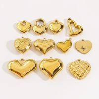 10 PCS/Package 304 Stainless Steel 14K Gold Plated Heart Shape Pendant main image 5
