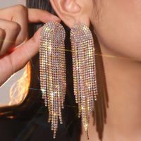 1 Pair Glam Shiny Tassel Plating Inlay Alloy Rhinestones Silver Plated Drop Earrings sku image 1