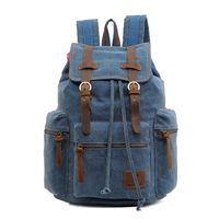 Men's Solid Color Canvas Frosted String Functional Backpack Laptop Backpack main image 6