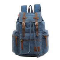 Men's Solid Color Canvas Frosted String Functional Backpack Laptop Backpack sku image 8