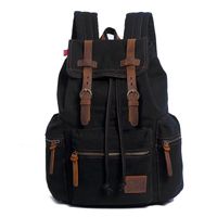 Men's Solid Color Canvas Frosted String Functional Backpack Laptop Backpack main image 5